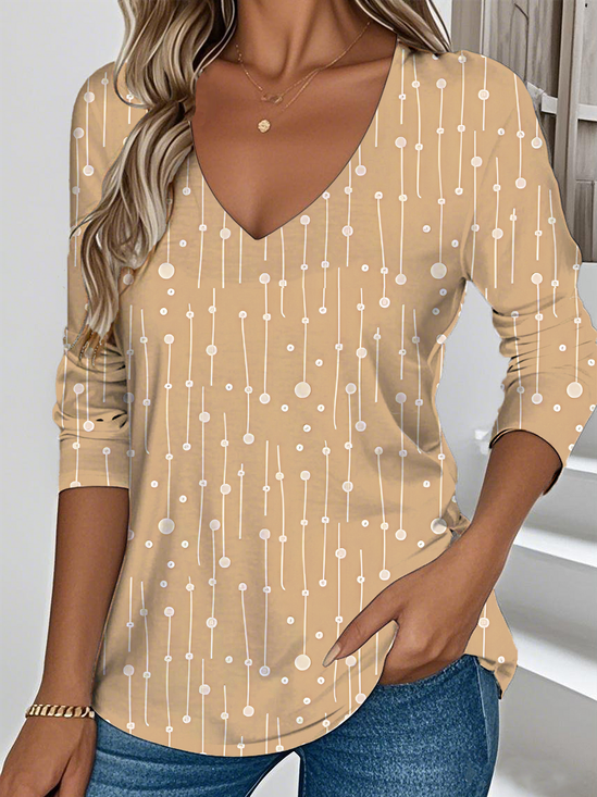 Women's Graphic Art Design Everyday Long Sleeve V-Neck T-Shirt For Spring And Autumn