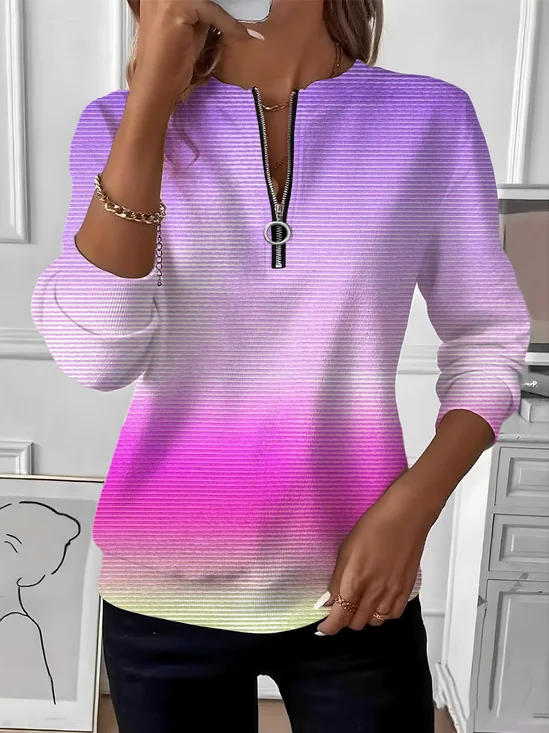 Women's Artistic Gradient Graphic Design Everyday Long Sleeve Center Front Zip Sweatshirt