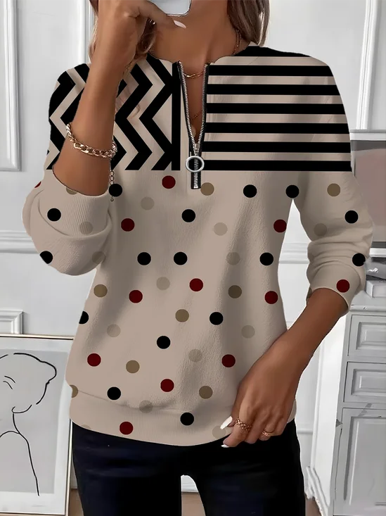 Women's Retro Art Graphic Design Everyday Long Sleeve Center Front Zip Sweatshirt