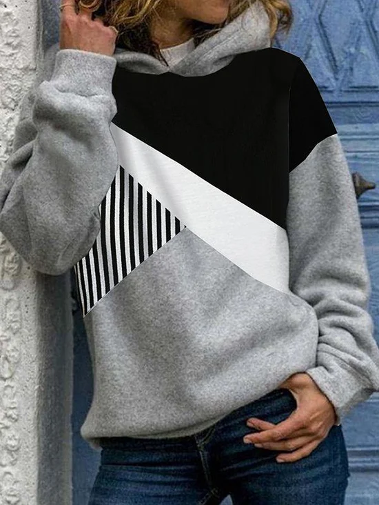 Women's Colorblock Printed Casual Long-Sleeved Hooded Sweatshirt