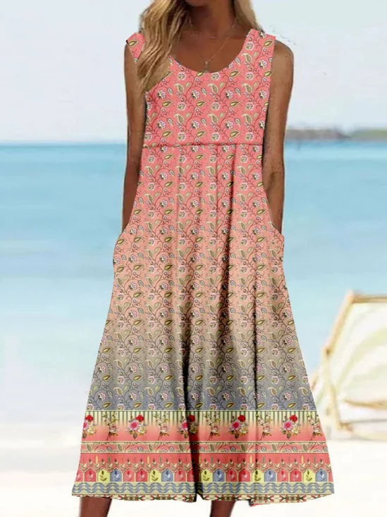 Crew Neck Casual Multicolor Block Dress With No