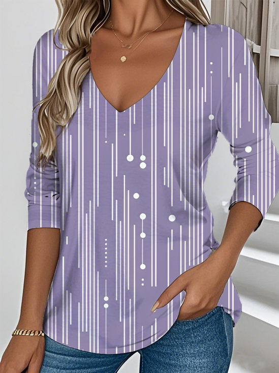 Women's Graphic Art Design Everyday Long Sleeve V-Neck T-Shirt For Spring And Autumn