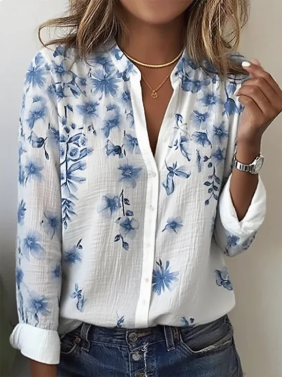 Women's Artistic Floral Gradient Pattern Design Daily Long Sleeve Shirt Spring and Autumn