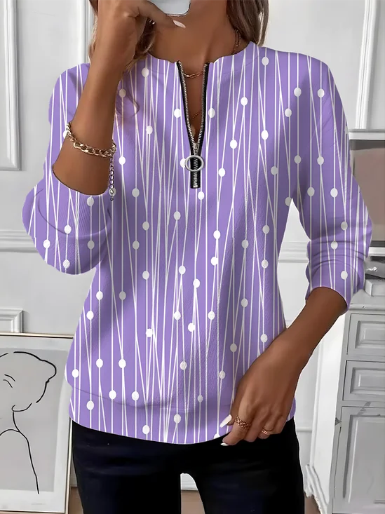 Women's Retro Polka Dot Design Everyday Long Sleeve Center Front Zip Sweatshirt