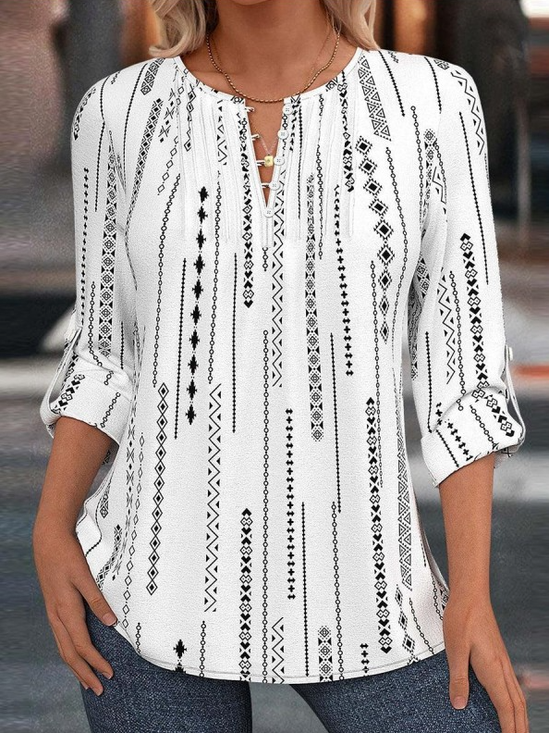 Women's Geometric Pattern V-Neck Shirt Fashionable And Modern For Everyday Weekend