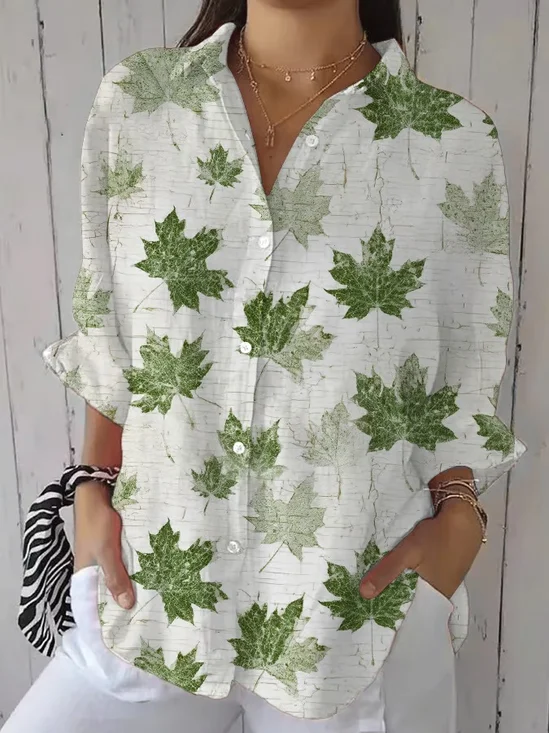Women's Plant Pattern Mid-Sleeve Shirt Stylish Modern Everyday Beach Weekend