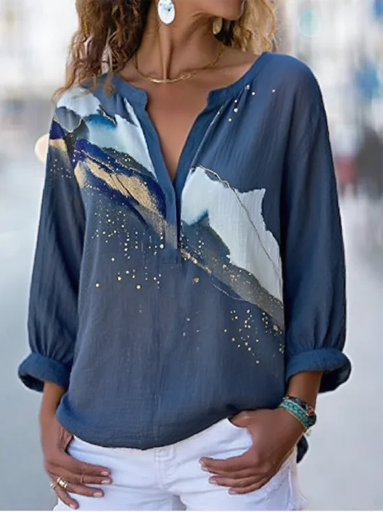 Women's Artistic Gradient Pattern Long Sleeve V-Neck Shirt Fashion Modern Daily Weekend