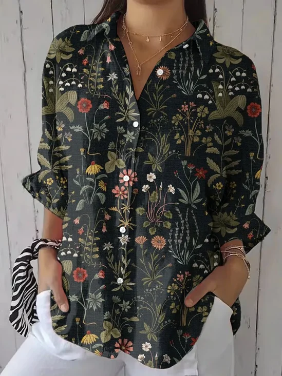 Women's Plant Pattern Mid-Sleeve Shirt Stylish Modern Everyday Beach Weekend