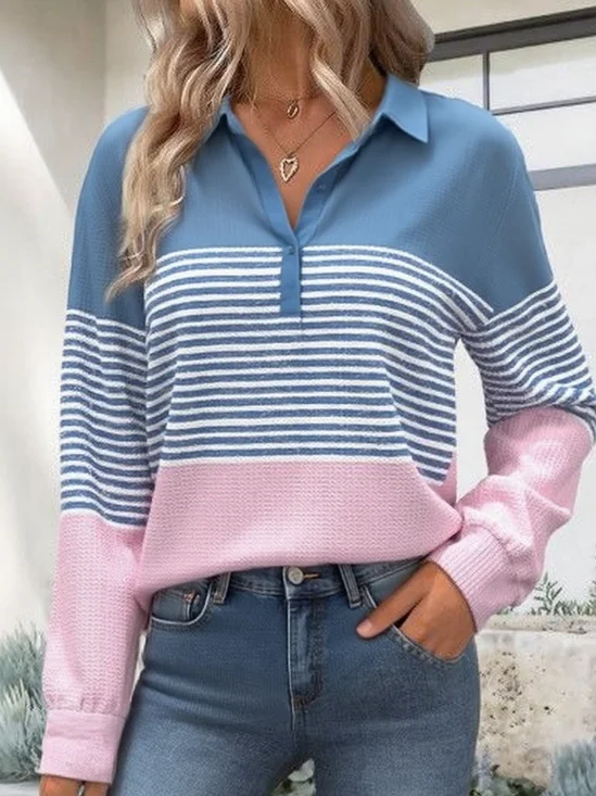 Women's Striped Color Block Pattern Long Sleeve Shirt Fashionable Modern Daily Weekend