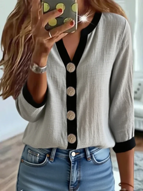 Women's Simple Color Block Pattern Long Sleeve Shirt Fashionable Modern Daily Weekend