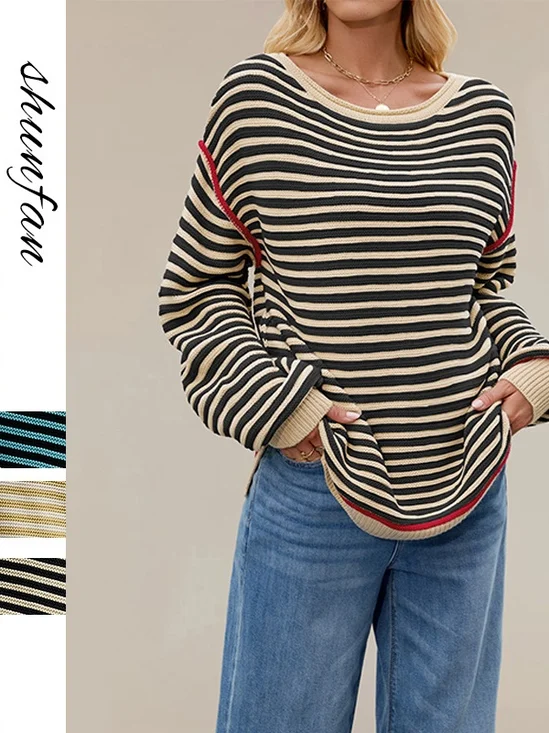 Split Joint Simple Wool/Knitting Loose Sweater