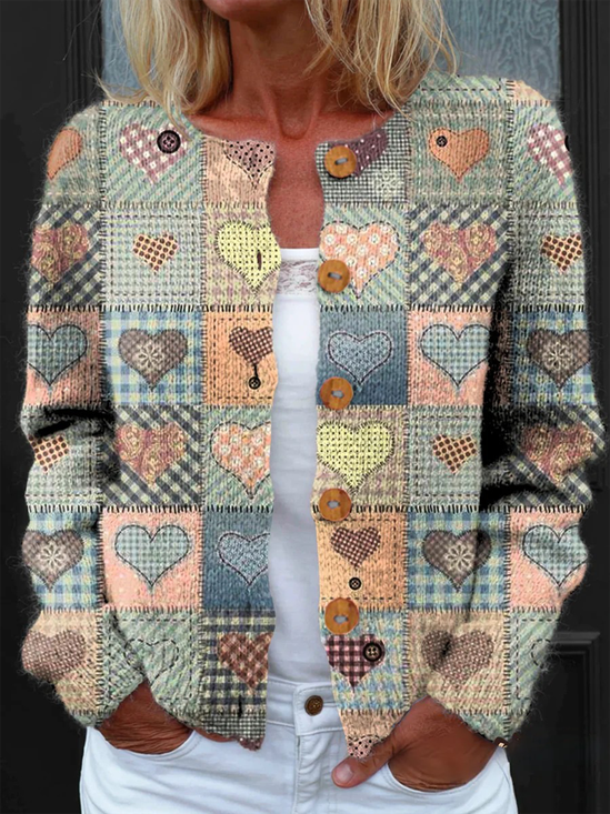 Vintage Love Art Print Buttoned Cardigan Sweater