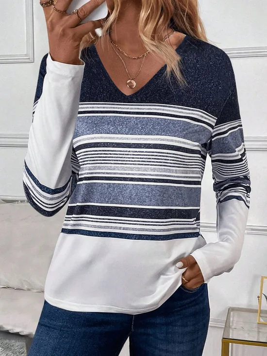 Print Casual V Neck Long Sleeve T-Shirt
