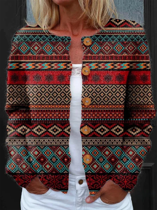 Geometric Loose Knitted Casual Cardigan