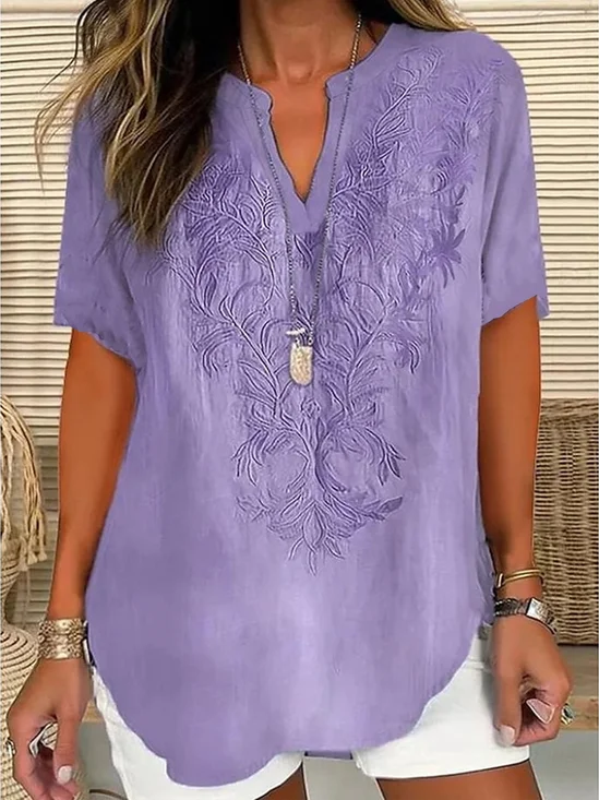 Loose Shawl Collar Cotton Elegant Blouse