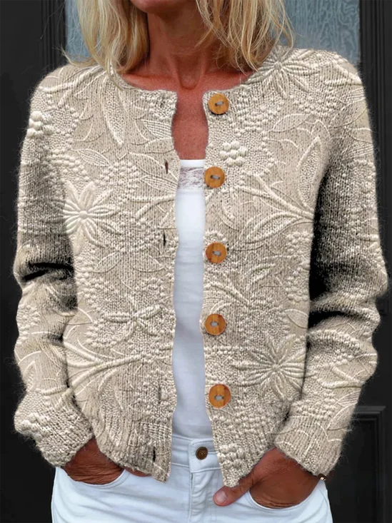 Knitted Crew Neck Loose Peasant Cardigan