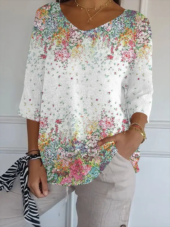 Women's Vintage Floral Print Casual T-Shirt