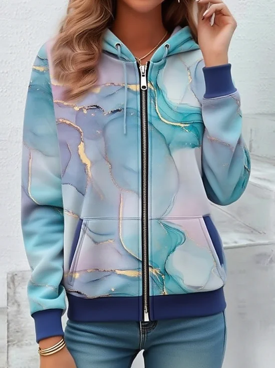 Women's Artistic Gradient Pattern Hooded Jacket Casual Comfort Regular Sweatshirt