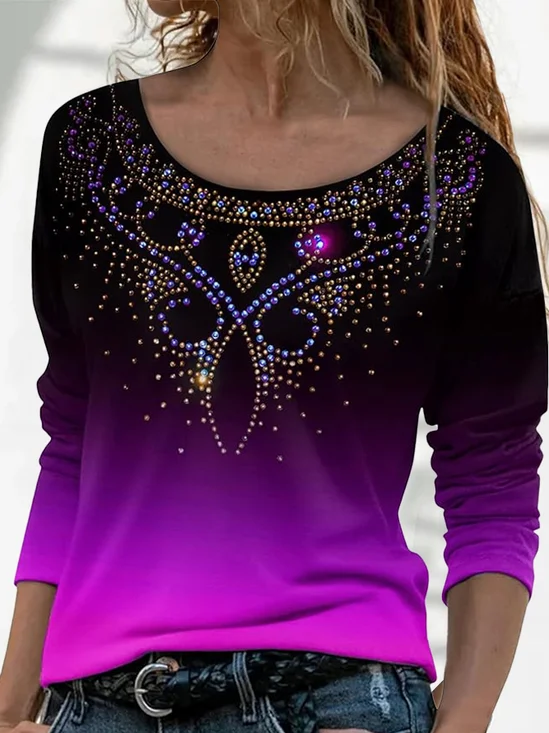 Women's Long Sleeve T-shirt Spring/Fall Purple Ombre Printing Jersey Crew Neck Daily Going Out Casual Top