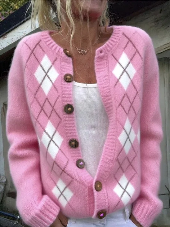 Loose Plain Wool/Knitting Casual Cardigan