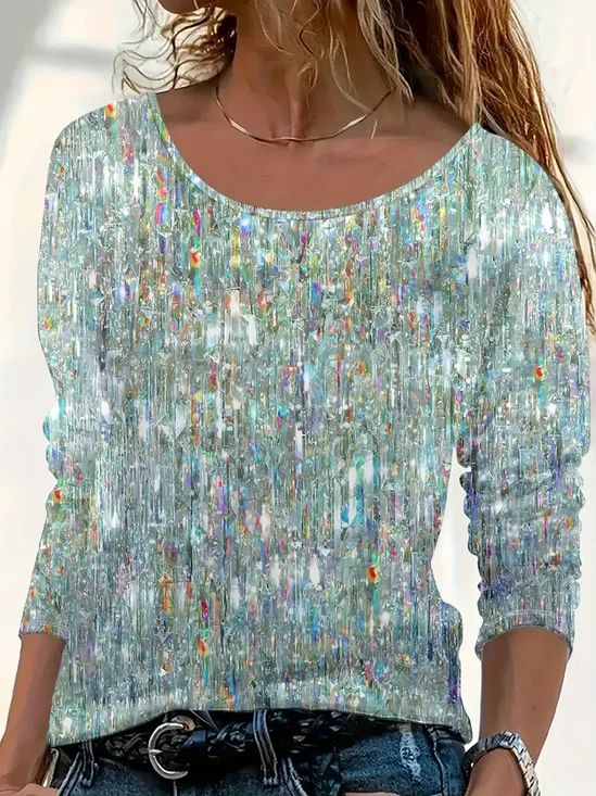 Women's Long Sleeve T-shirt Spring/Fall As Picture Abstract Printing Jersey Crew Neck Daily Going Out Casual Top