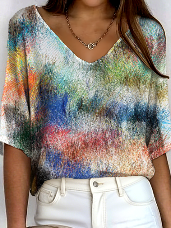 Women's Ribbed T-Shirt Casual Comfort 3/4 Sleeves Regular Top