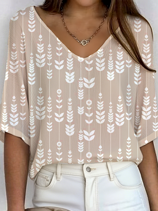 Women's Ribbed T-Shirt Casual Comfort 3/4 Sleeves Regular Top