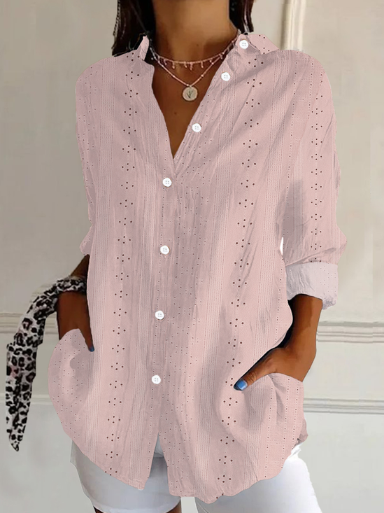 Women's Long Sleeve Shirt Spring/Fall Pink Abstract Buckle Shirt Collar Regular Sleeve Daily Going Out Casual Top