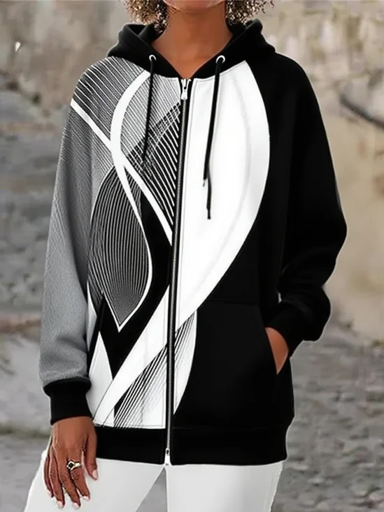 Women's Line Art Hooded Jacket Casual Comfort Regular Sweatshirt