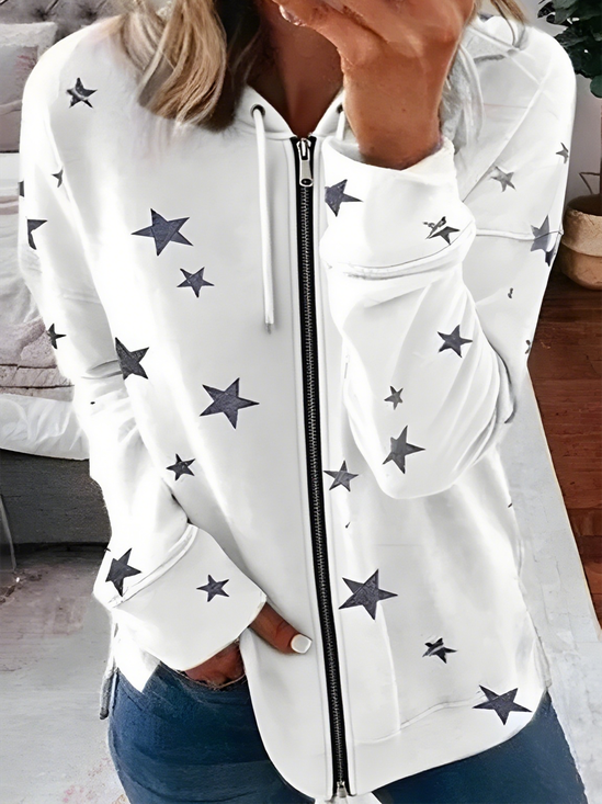 Women's Star Pattern Hooded Jacket Casual Comfort Regular Sweatshirt