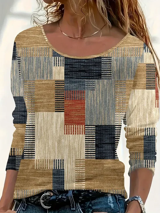 Women's Long Sleeve T-shirt Spring/Fall As Picture Abstract Printing Jersey Crew Neck Daily Going Out Casual Top