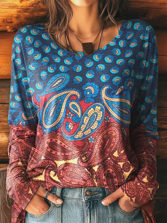 Women's Retro Floral Pattern Long Sleeve T-Shirt Casual Comfort Regular Loose Top