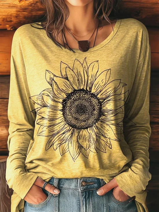 Women's Retro Floral Pattern Long Sleeve T-Shirt Casual Comfort Regular Loose Top