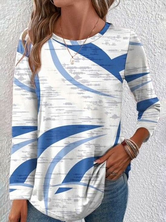 Women's Long Sleeve T-shirt Spring/Fall White Abstract Printing Jersey Crew Neck Daily Going Out Casual Top