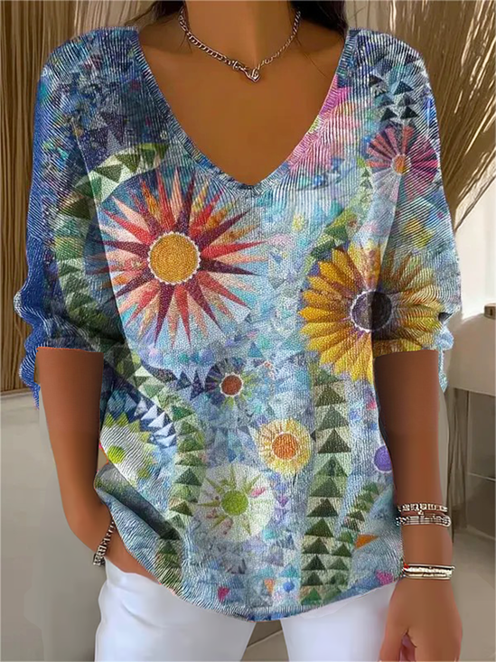 Women's Artistic Graphic T-shirt Casual Comfort Regular Striped Top