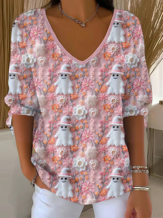 Women's Halloween Graphic T-shirt Casual Comfort Regular Striped Top