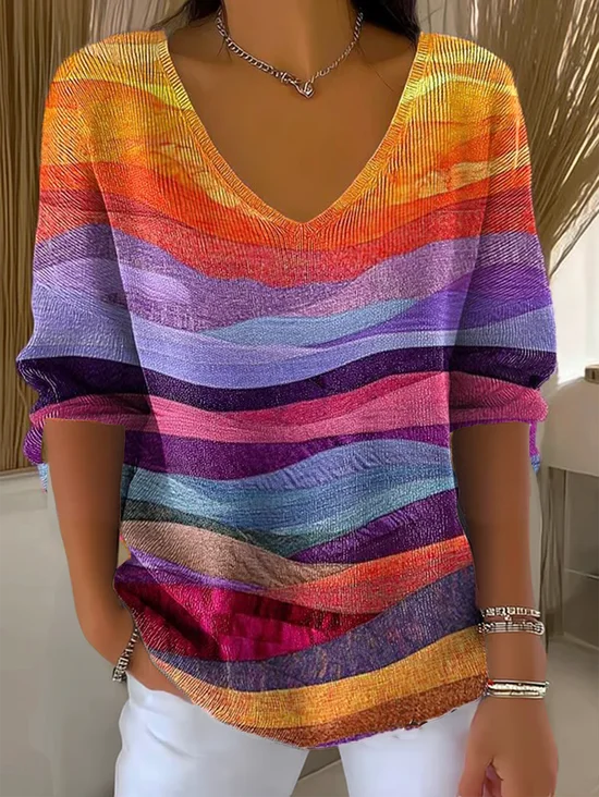 Women's Retro Striped Pattern T-Shirt Casual Comfort Regular Striped Top