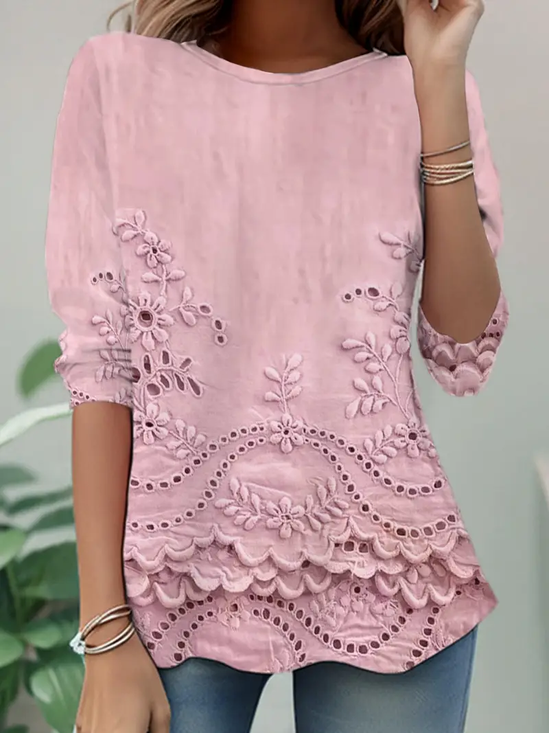 Women's Long Sleeve T-shirt Spring/Fall Pink Floral Printing Jersey Crew Neck Daily Going Out Casual Top