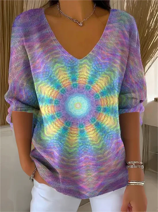 Women's Kaleidoscope Art Pattern T-shirt Casual Comfort Regular Striped Top