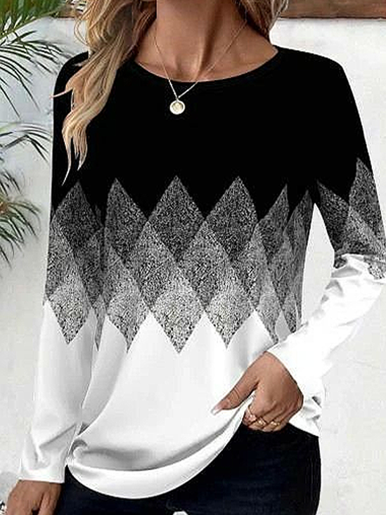 Women's Long Sleeve T-shirt Spring/Fall Black-white Abstract Printing Jersey Crew Neck Daily Going Out Casual Top