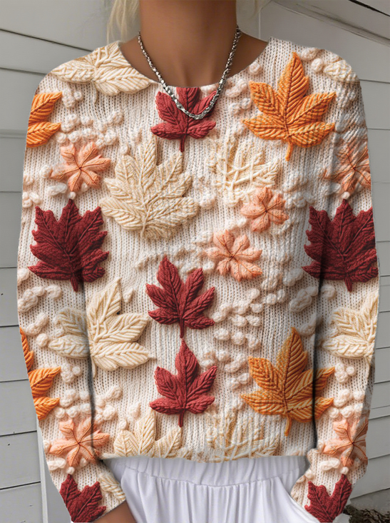 Women's Autumn Pattern Crewneck Sweater Casual Comfort Regular Pullover Sweatshirt