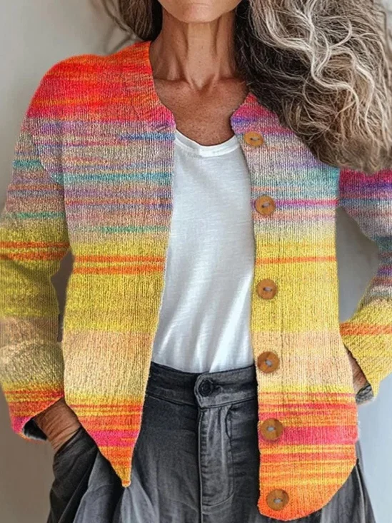 Casual Regular Fit Ombre Knitted Cardigan