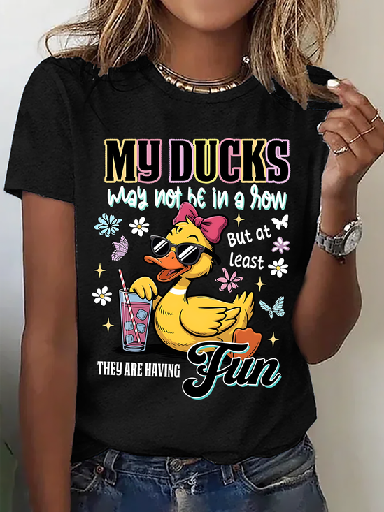 Funny Ducks Not in a Row Sarcastic Print T-Shirt