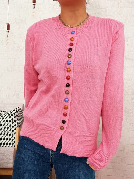 Crew Neck Casual Cotton Cardigan