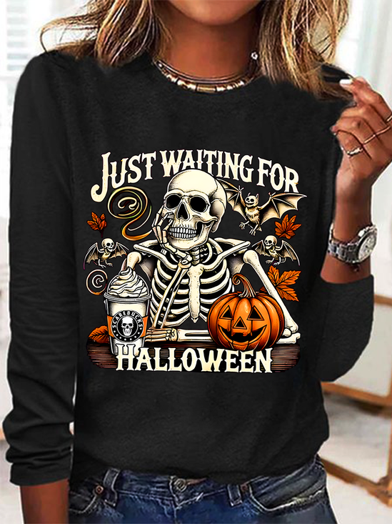 Women's Just Waiting for Halloween Funny Long Sleeve T-Shirt