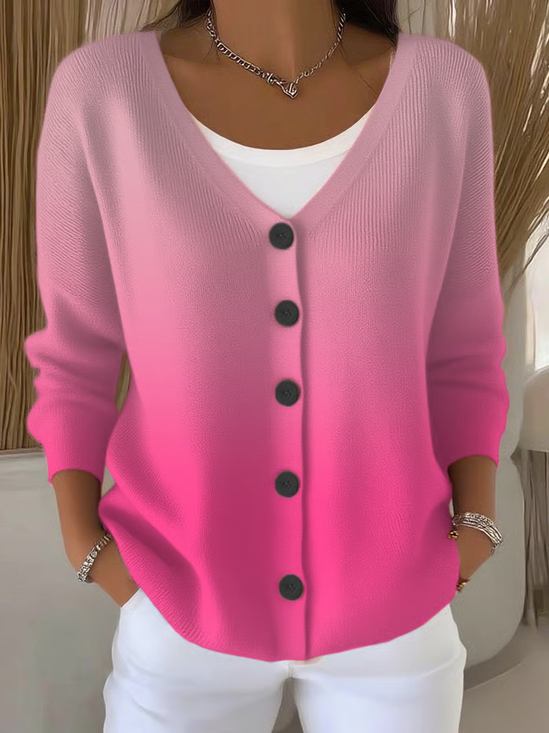 Women's Gradient Printed Casual V-Neck Button Long Sleeve Cardigan