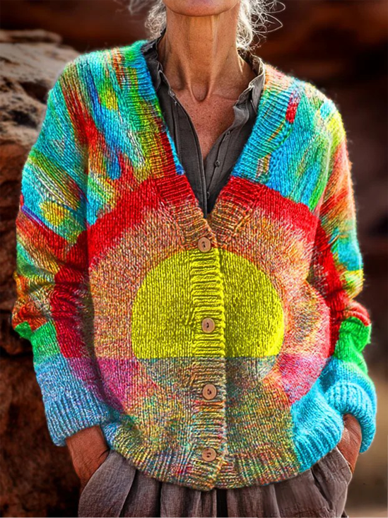 Women's Retro Pattern Cardigan Casual Comfort Regular Sweatshirt Jacket