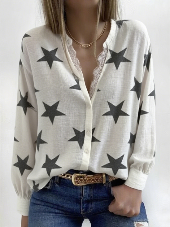 Women's Star Pattern Long Sleeve Shirt Loose and Comfortable Regular Top