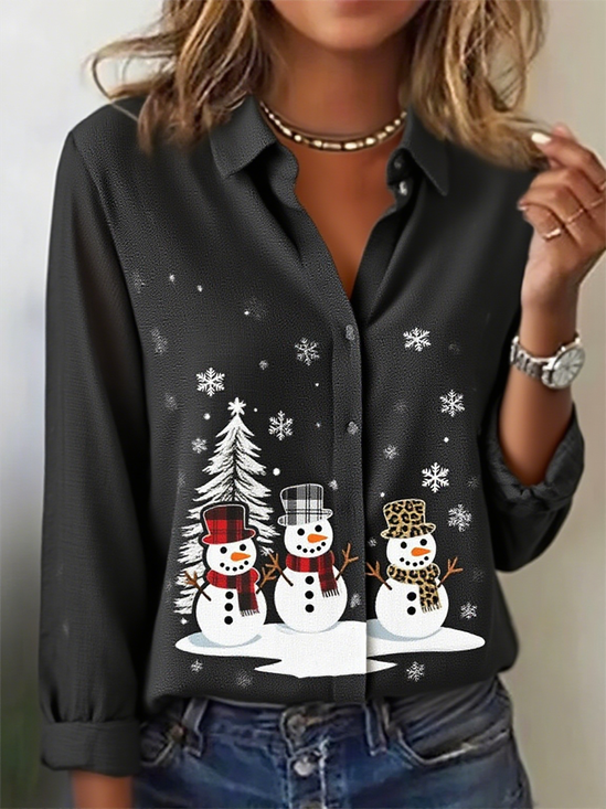 Women's Christmas Pattern Long Sleeve Shirt Loose and Comfortable Regular Top