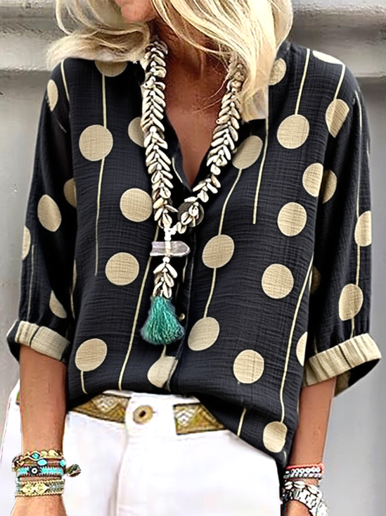 Women's Geometric Pattern Long Sleeve Shirt Loose and Comfortable Regular Top